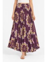 Women's Satin Floral Flared Skirt - Purple