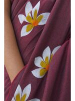 W-SR-506-01-MR-b. Women's Mul Cotton Hand Painted Floral Saree - Maroon