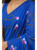 W-SR-506-02-RB-b. Women's Mul Cotton Saree ,Hand Painted - Royal Blue