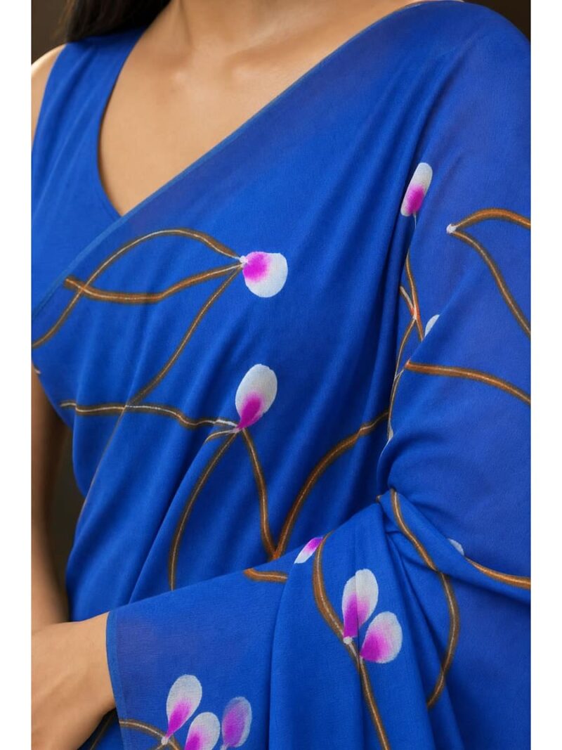 Women's Mul Cotton Saree ,Hand Painted - Royal Blue