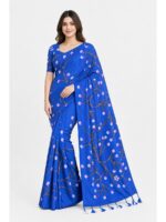 W-SR-506-02-RB-f Women's Mul Cotton Saree ,Hand Painted - Royal Blue