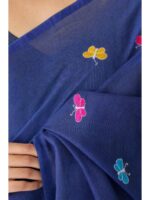 W-SR-508-02-NB-b. Women's Mul Cotton Saree ,Thread embroidery - Navy Blue