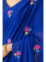 Women's Mul Cotton Saree ,Thread embroidery - Royal Blue