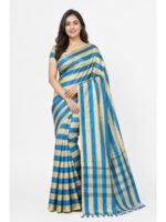 Women's Tissue Striped Saree – Blue & Gold