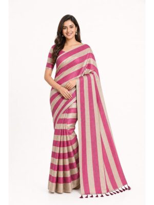 Women's Tissue Striped Saree – Maroon & Gold