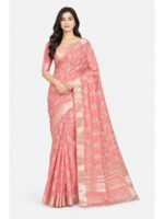W-SR-527-03-CR Women's Linen Cotton Saree - Cerise