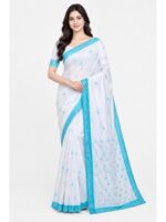 W-SR-528-01-SB-WH Women's Georgette Embroidered Saree - White & Blue