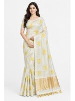 Women's Chanderi Embroidered Saree - Cream