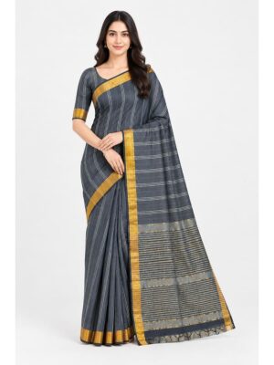 Women’s Cotton Striped Saree – Black