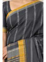 W-SR-543-01-BK-b. Women’s Cotton Striped Saree – Black