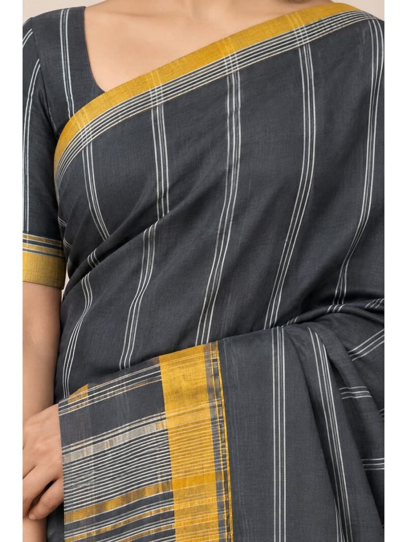 Women’s Cotton Striped Saree – Black