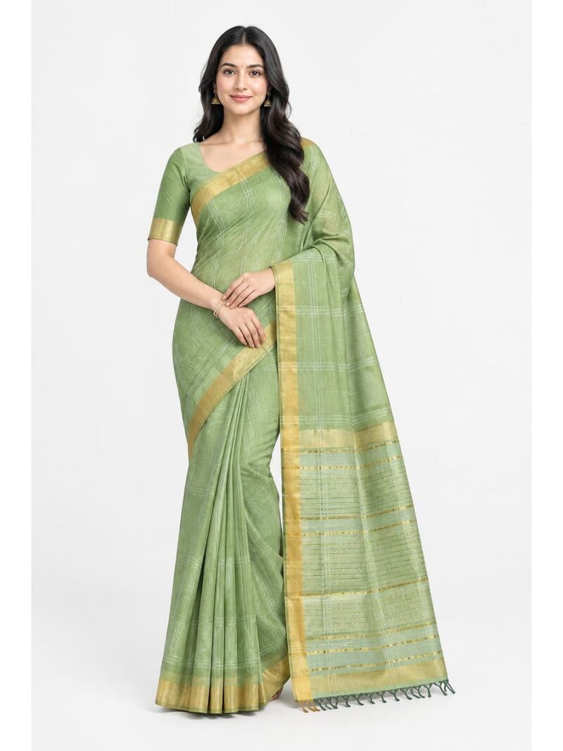 W-SR-543-02-MG Women’s Cotton Striped Saree – Mint Green