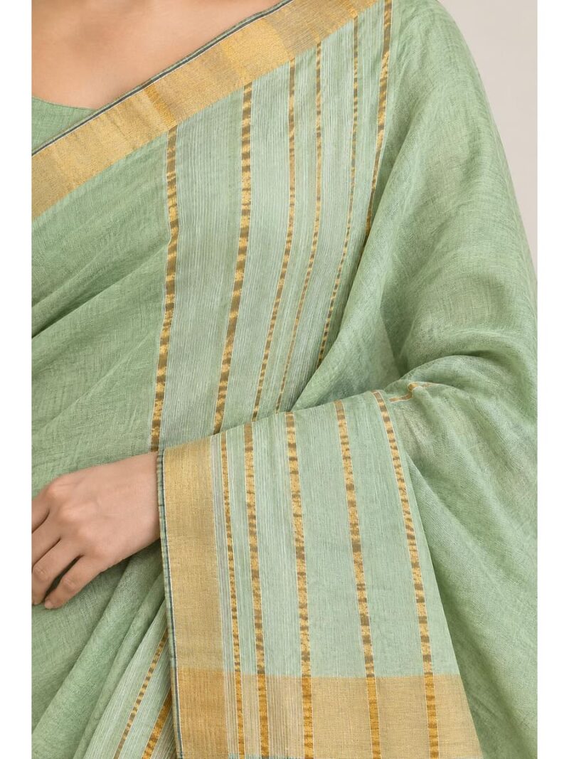 Women’s Cotton Striped Saree – Mint Green