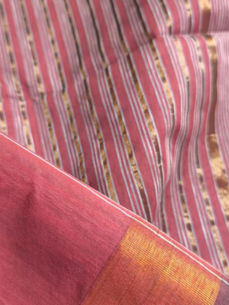 Women’s Cotton Striped Saree – Coral