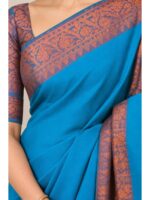 Women’s Cotton Saree – Turquoise Blue