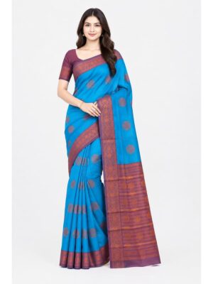 Women’s Cotton Saree – Turquoise Blue