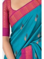 W-SR-545-02-GR-B. Women's Cotton Saree - Green & Magenta