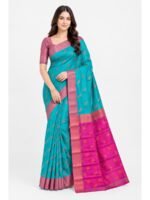 W-SR-545-02-GR-F Women's Cotton Saree - Green & Magenta