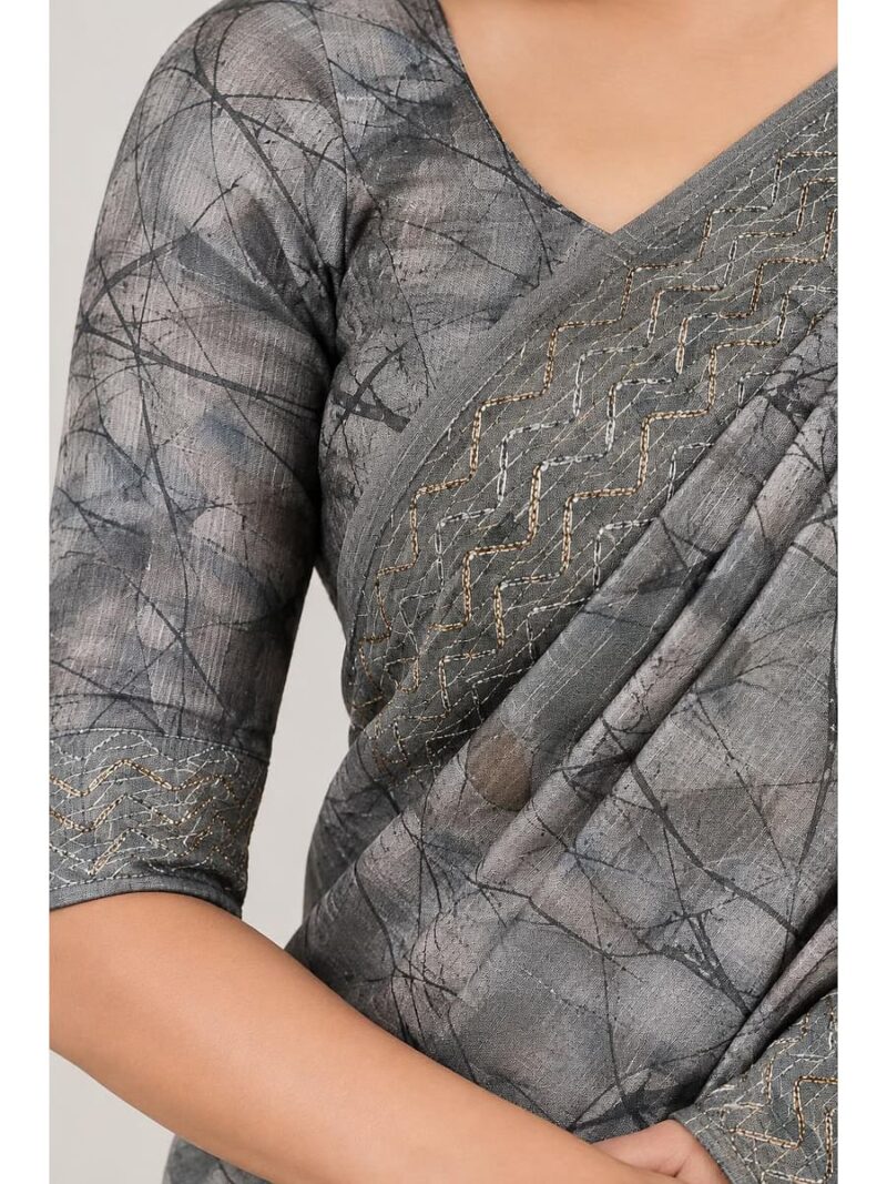 Women’s Art Silk Printed Saree – Grey