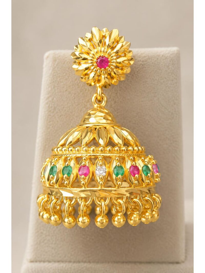 Jhumka Earrings, Gold Multicolor