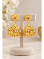 Jhumka Earrings, Gold Multicolor