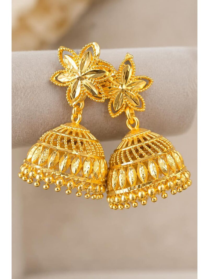 Floral Jhumka Earrings, Gold