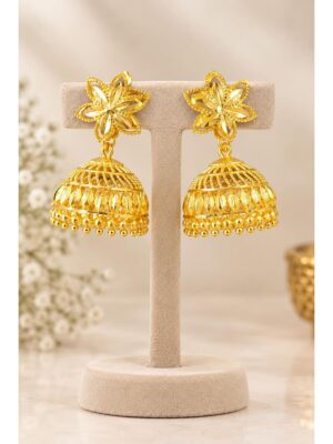 Floral Jhumka Earrings, Gold