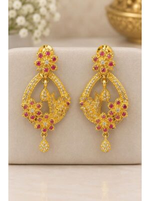 Floral Drop Earrings, Gold & Pink
