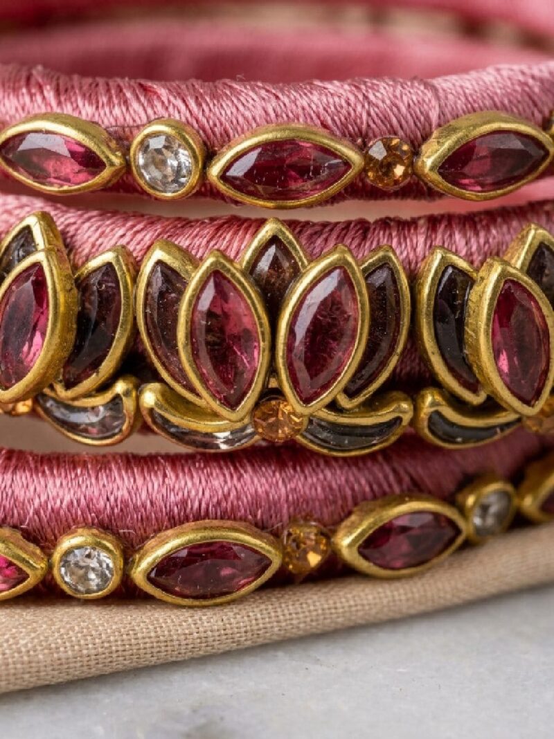 Women’s Silk Thread Kundan Bangles – Pink