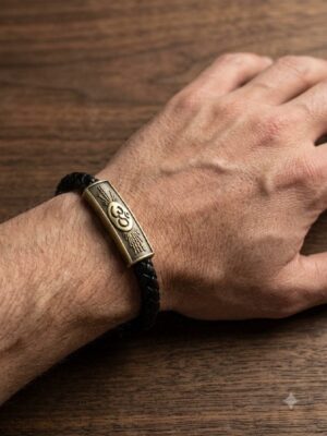 Unisex Leather Om Bracelet - Black