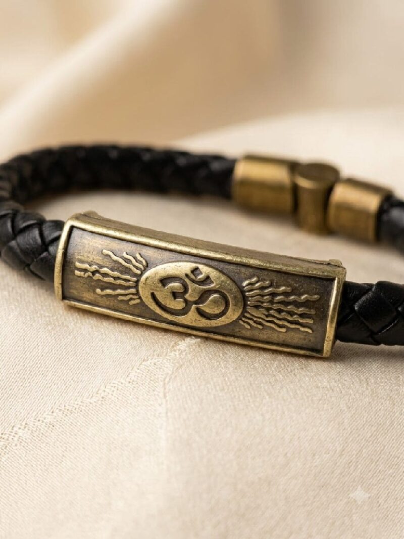 Unisex Leather Om Bracelet - Black