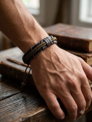 Unisex Leather Braided Bracelet, Brown