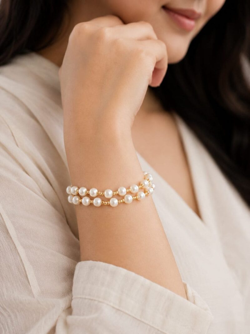 WJ-WP-BR04-WH-04 (1) Women’s Pearl Double Layer Bracelet – White