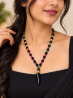 Unisex Thread Beaded Pendant Chain - Black