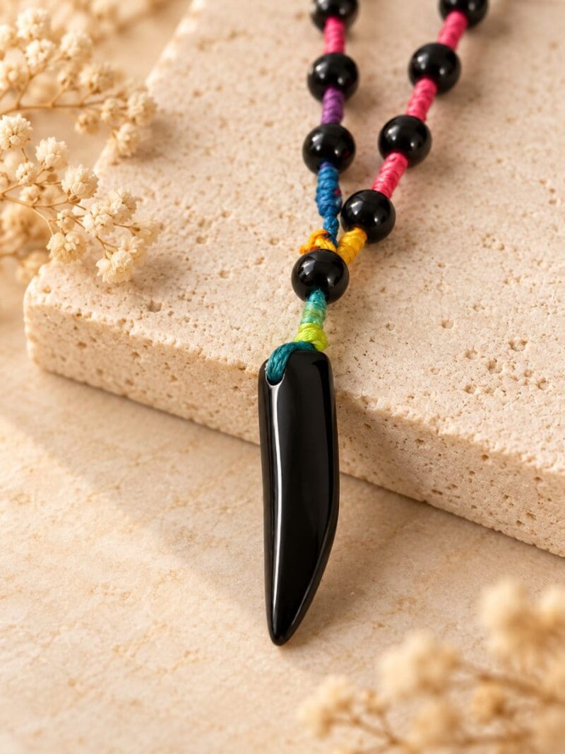 Unisex Thread Beaded Pendant Chain - Black