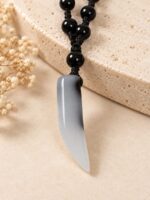 WJ-WP-CH02-BK-10 (3) Unisex Beaded Fang Pendant Chain - Black