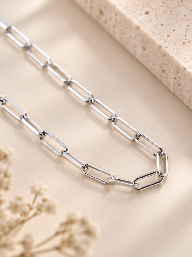 Unisex Stainless Steel Paperclip Chain - Grey