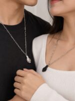 WJ-WP-CP06-GY-02 (1) Couples Metal Magnetic Chain Set- Silver