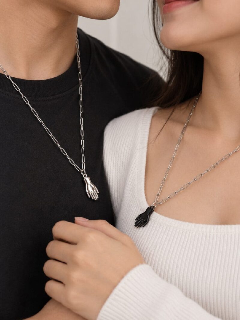 WJ-WP-CP06-GY-02 (1) Couples Metal Magnetic Chain Set- Silver
