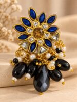 WJ-WP-ER06-BL-02 (3) Women's Kundan Statement Earrings - Blue