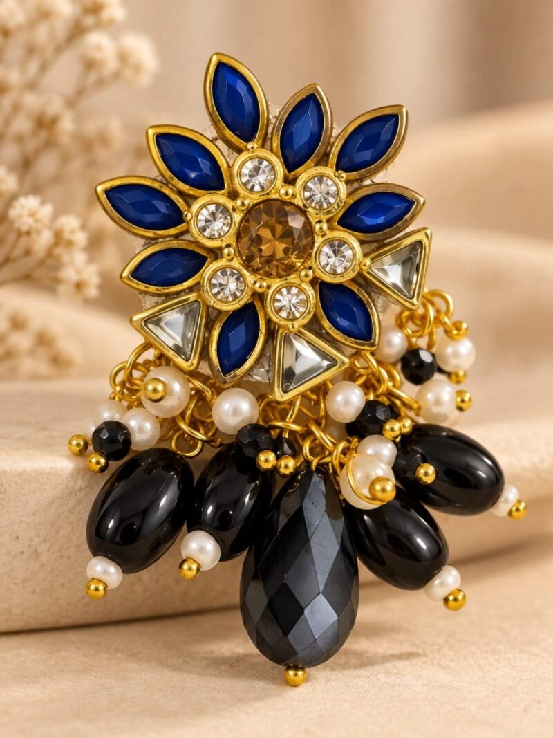 Women's Kundan Statement Earrings - Blue
