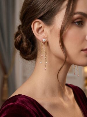 Women’s Gold Chain Pearl Earrings – Pink