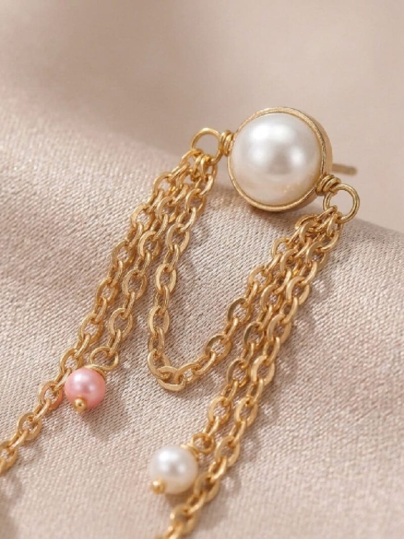 Women’s Gold Chain Pearl Earrings – Pink