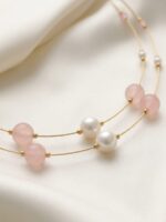 Women’s Gold Double Layer Pearl Necklace – Pink