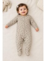 B-RP-593-02-CRM-03-6M_front Baby Unisex Cotton Romper – Cream