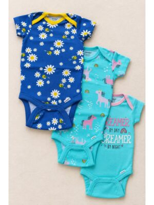 Baby Unisex Cotton Printed Rompers , Pack of 3-Multicolor