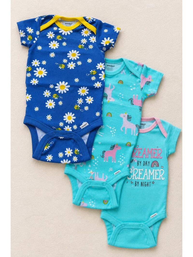 B-RP-594-01-SB-NB-AQ-0-03-f_front Baby Unisex Cotton Printed Rompers , Pack of 3-Multicolor