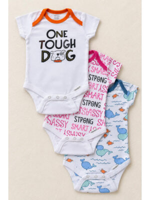 Baby Unisex Cotton Printed Rompers , Pack of 3-Multicolor