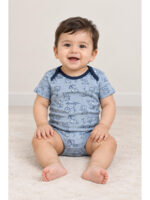B-RP-597-01-WH-GY-WH-6-9M_front Baby Unisex Cotton Printed Rompers , Pack of 3-Multicolor