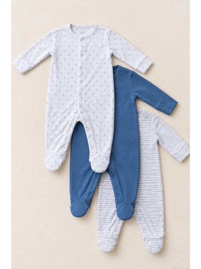 B-RP-598-01-WH-NB-WH-NB_front Baby Unisex Cotton Printed Rompers , Pack of 3-Multicolor